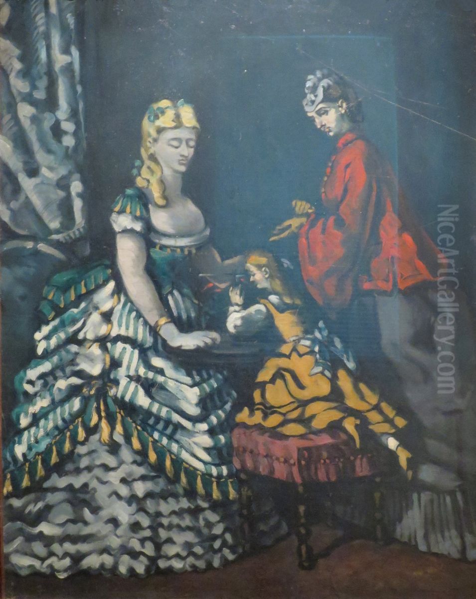 Femmes et fillette dans un interieur Oil Painting by Paul Cezanne