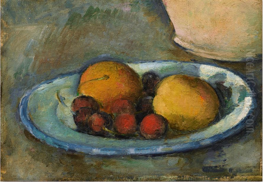 Apricots and Cherries on a Plate Oil Painting by Paul Cezanne