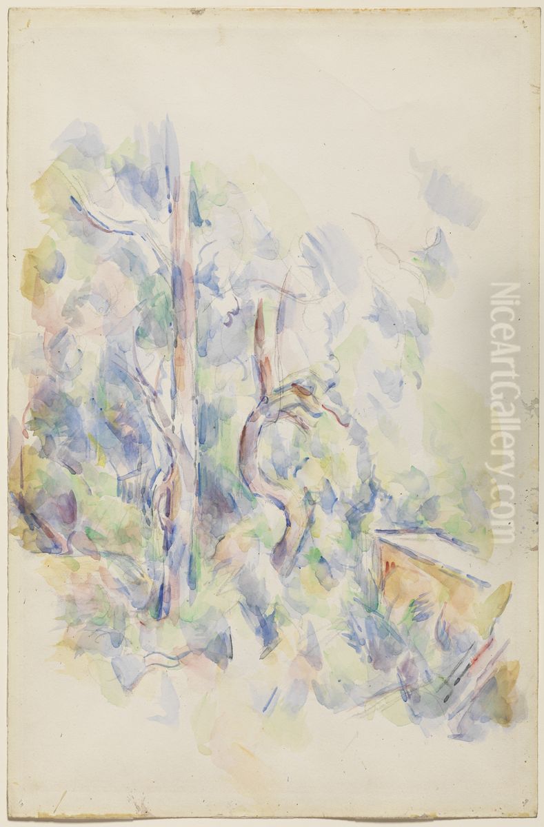 Arbre tordu et citerne dans le parc de Chateau Noir Oil Painting by Paul Cezanne