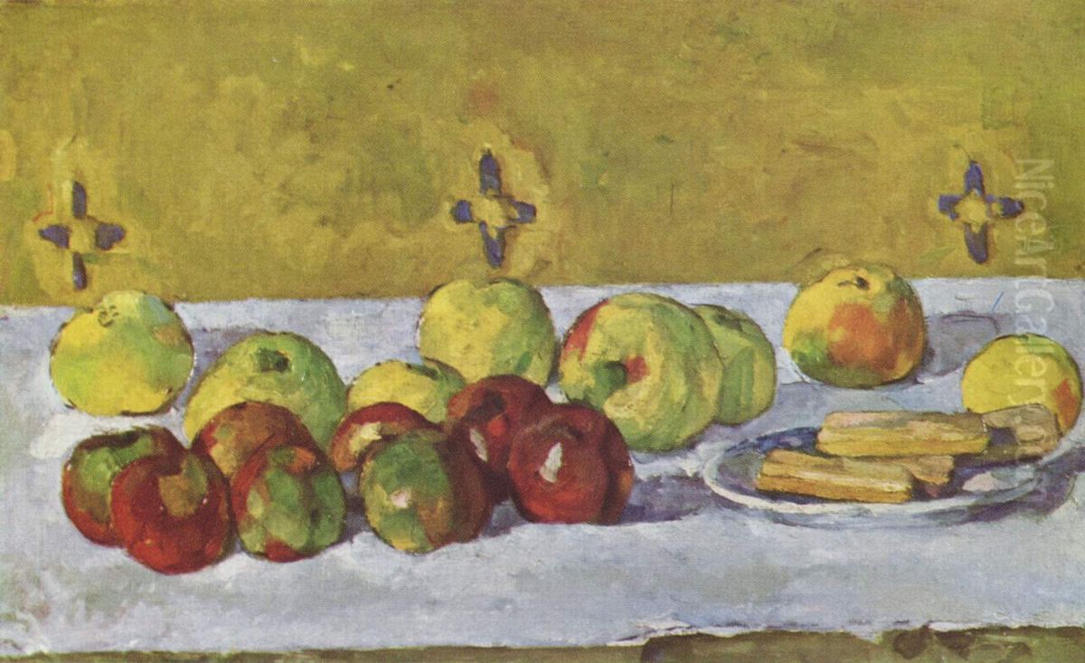 Stilleben mit Apfeln und Biskuits Oil Painting by Paul Cezanne