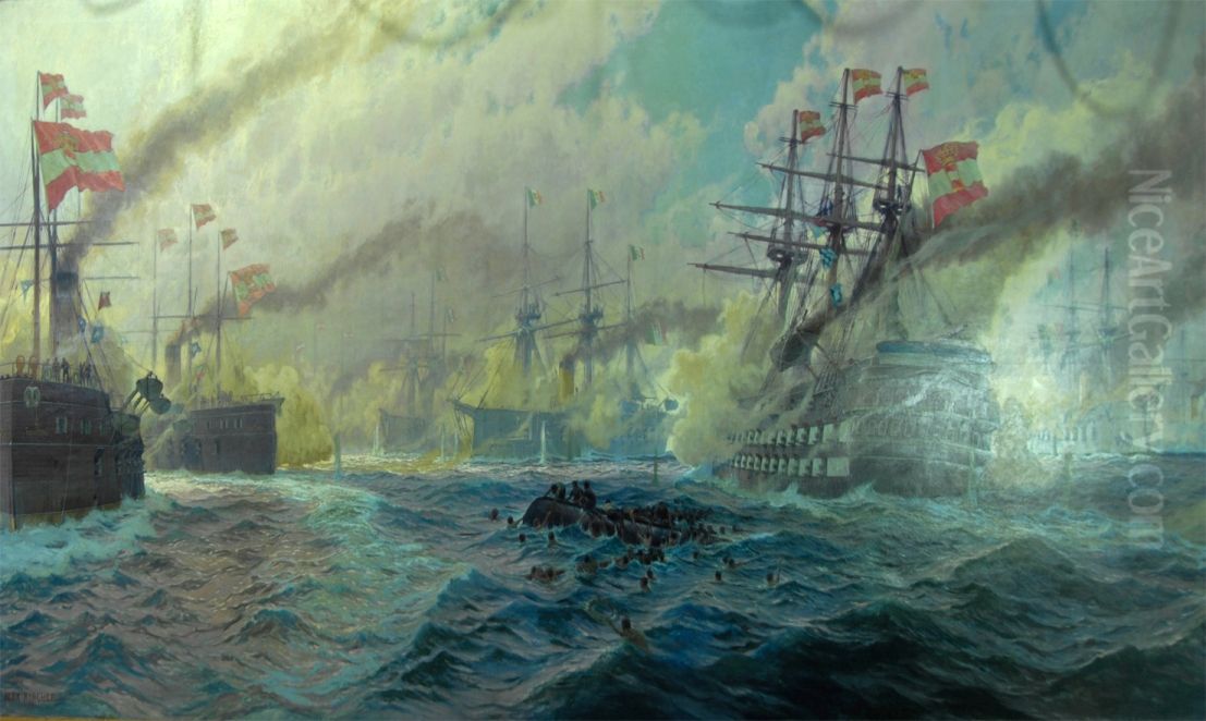 Die Seeschlacht bei Lissa am 20. Juli 1866 Oil Painting by Alexander Kircher