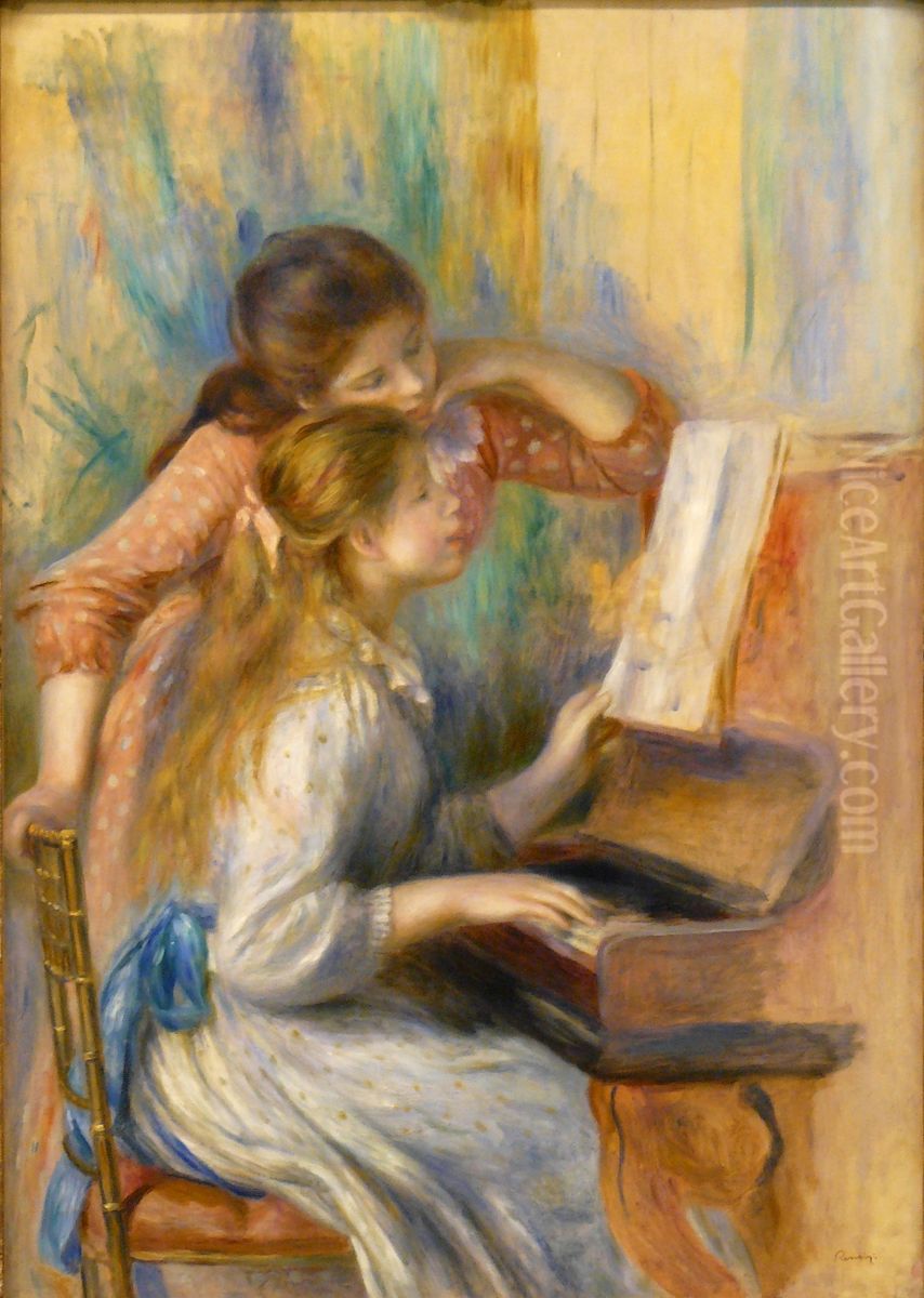 Jeunes filles au piano Oil Painting by Pierre Auguste Renoir