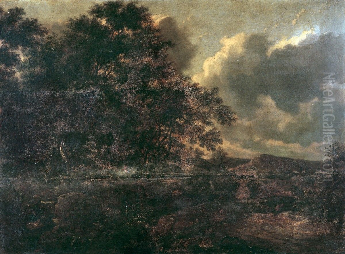 Wooded Landscape Oil Painting by Adam Pynacker