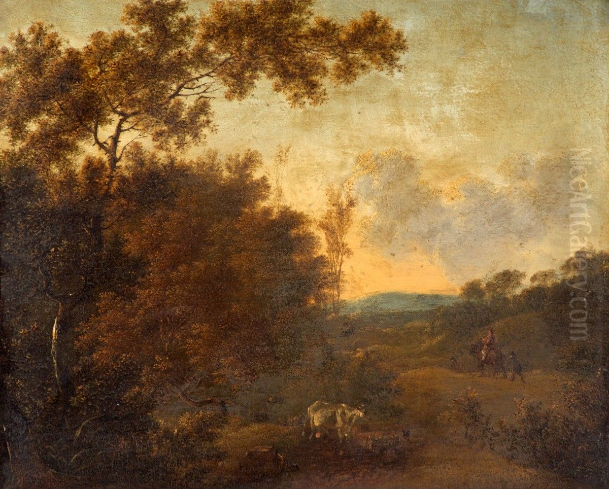 A Woody Landscape with Cattle Oil Painting by Adam Pynacker