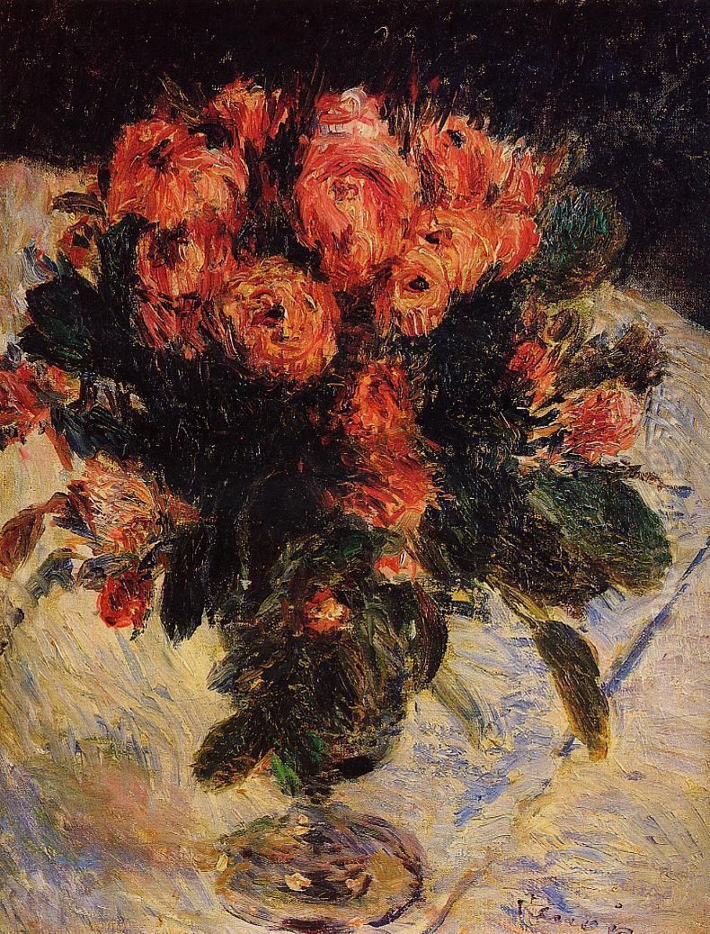 Roses mousseuses Oil Painting by Pierre Auguste Renoir