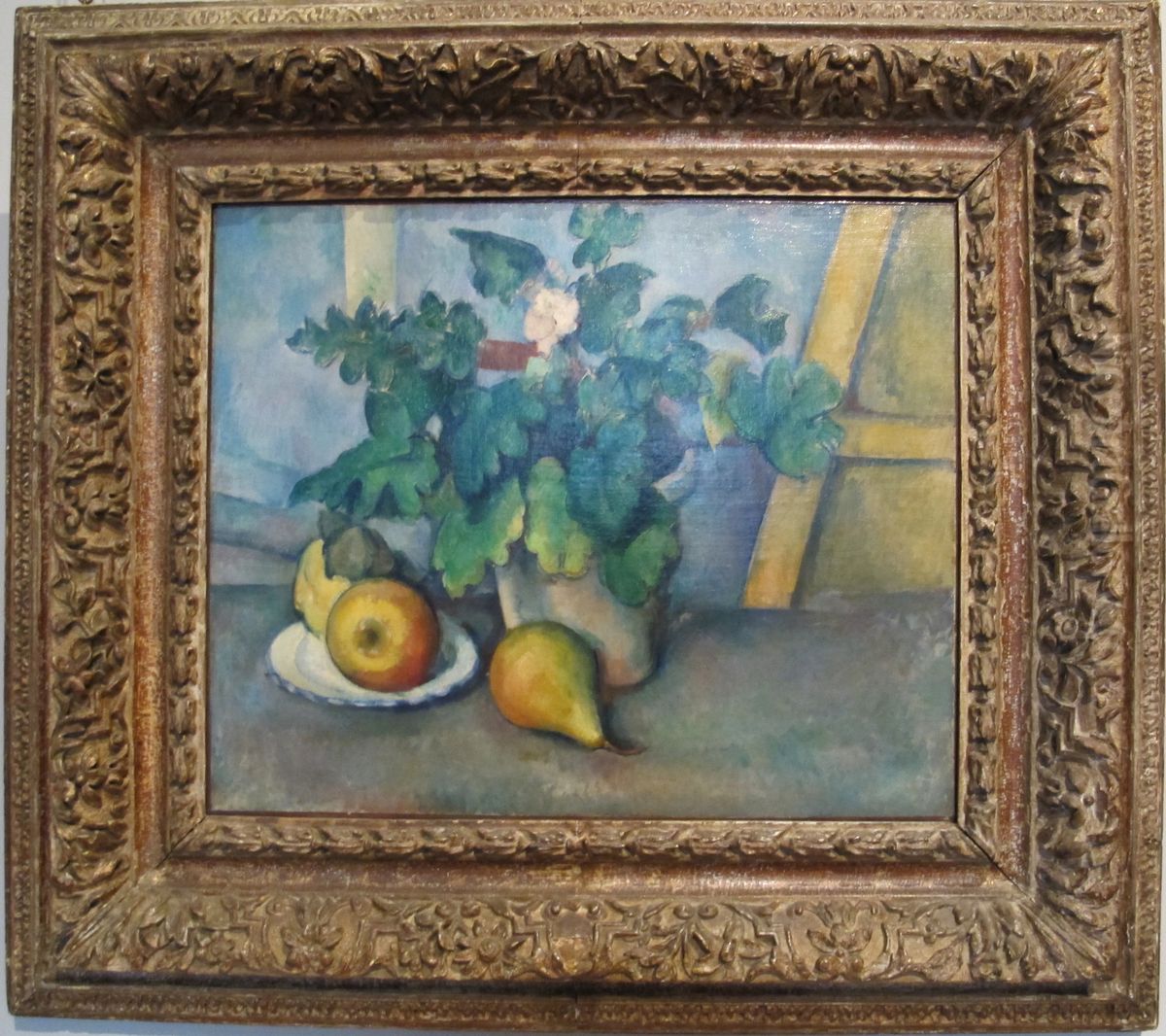 Pot of Primroses and Fruit Oil Painting by Paul Cezanne