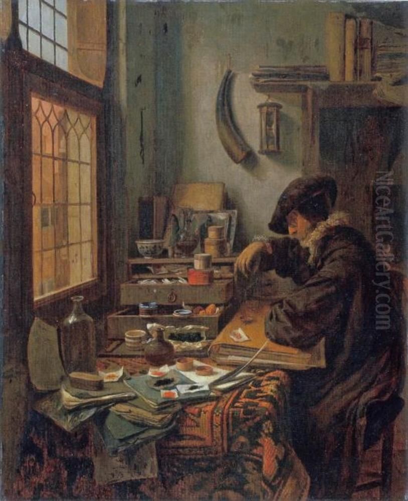Interior with a pigment dealer Oil Painting by Job Adriaenszoon Berckheyde