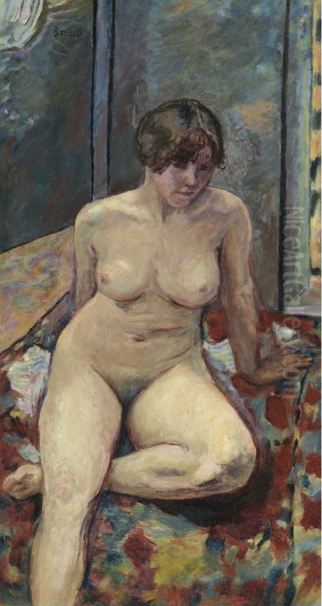 Nu assis, jambe pliee. Oil Painting by Pierre Bonnard