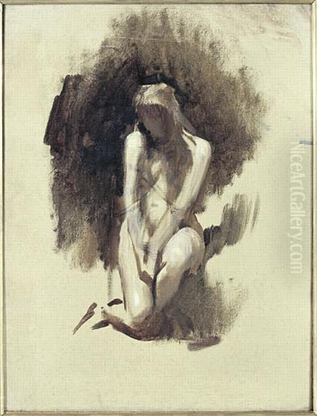 Kneeling naked woman Oil Painting by Leon Bonnat