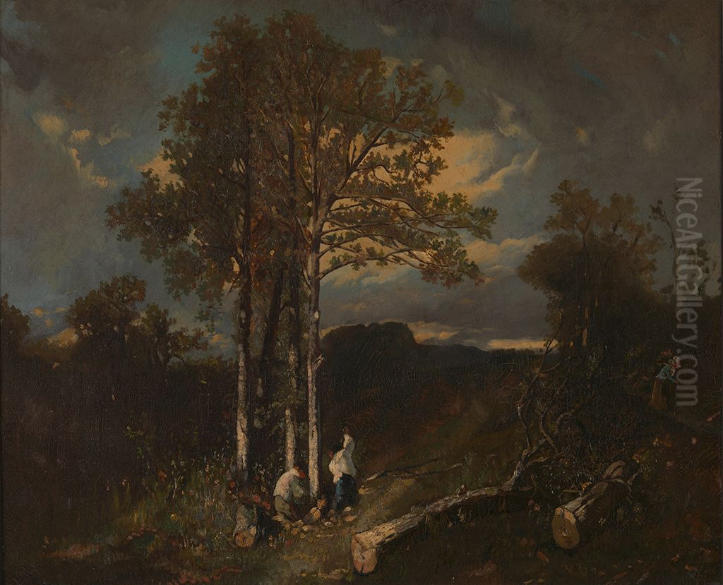 Landscape with Woodchoppers Oil Painting by Thomas Couture