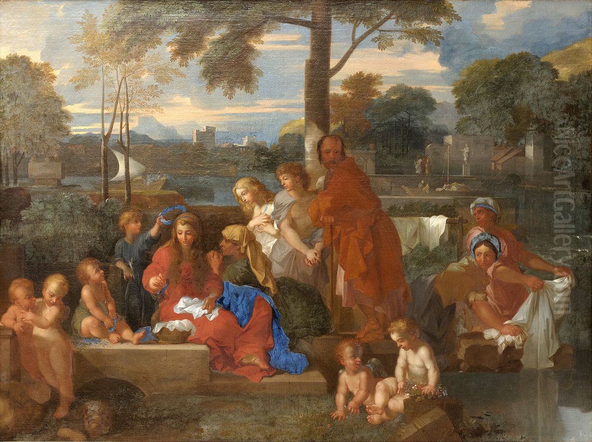 Le repos de la Sainte Famille Oil Painting by Sebastien Bourdon