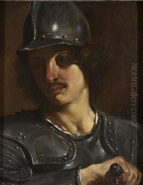 Bust of a Soldier in Armor Oil Painting by Giovanni Francesco Barbieri