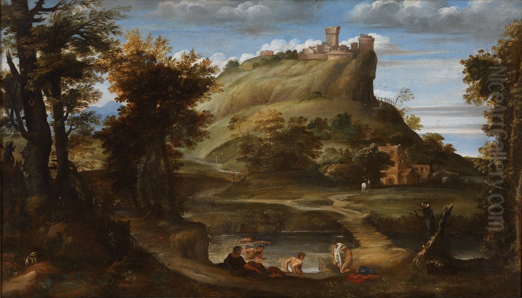 Landscape with Bathers Oil Painting by Domenico Zampieri (Domenichino)