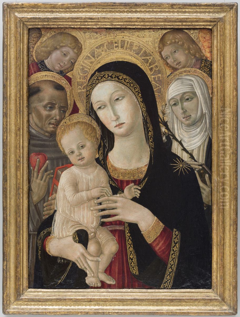 Madonna and Child with St. Catherine of Siena, Saint Anthony of Padua and Angels Oil Painting by Matteo Di Giovanni