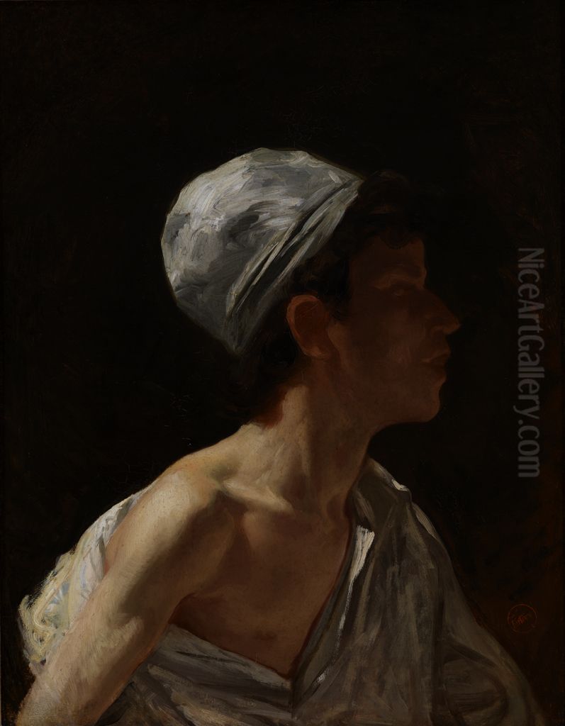 Bust of an Arab Boy in Profile Oil Painting by Maria Fortuny Marsal