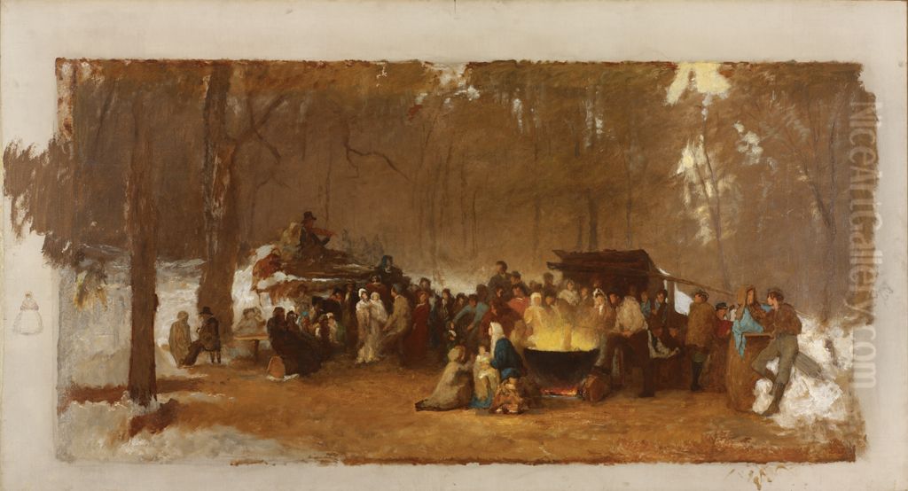 Sugaring Off Oil Painting by Eastman Johnson