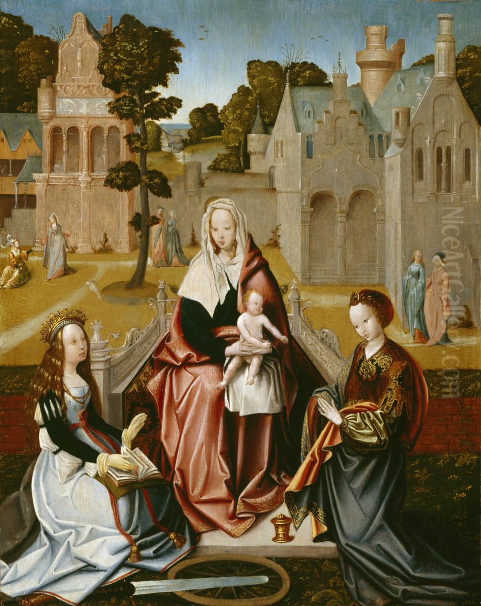 The Virgin Enthroned with St. Catherine and St. Mary Magdalene Oil Painting by Master of Saint Severin