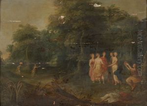 A Wooded Landscape with Nymphs Dancing