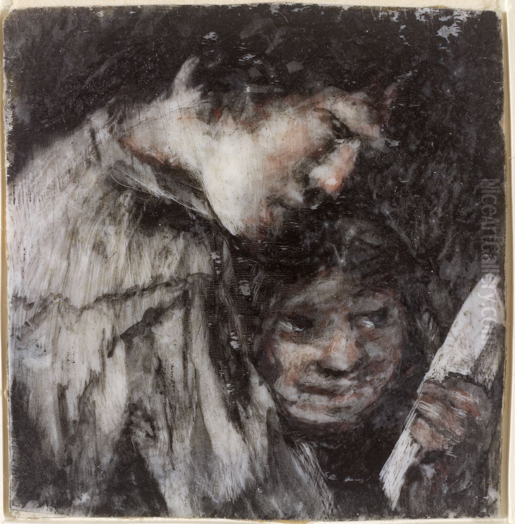 Dos ninos mirando un libro Oil Painting by Francisco Goya Fuendetodos