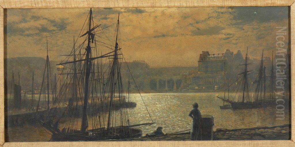 View of Scarborough Oil Painting by John Atkinson Grimshaw