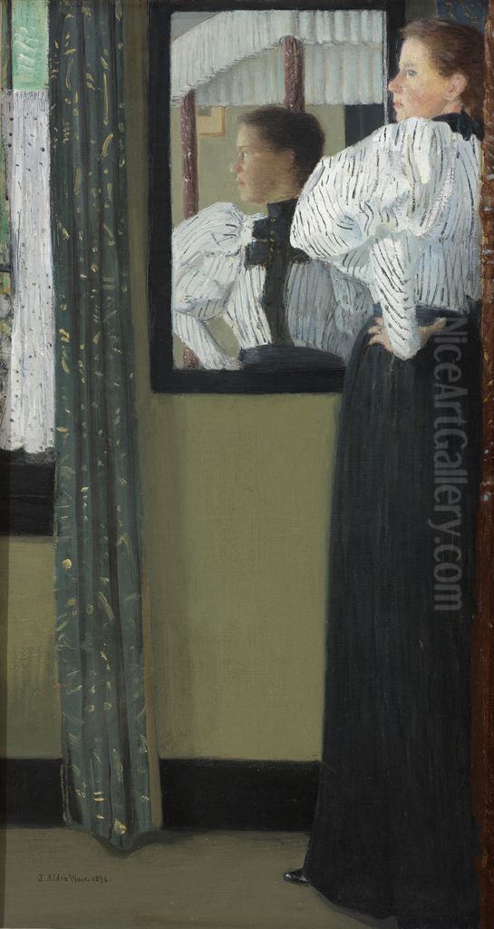 Face Reflected in a Mirror Oil Painting by J. Alden Weir