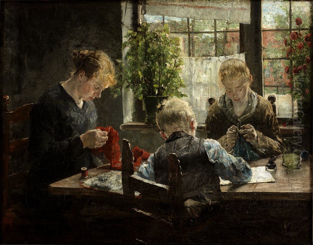 The Busy Family Oil Painting by Fritz von Uhde