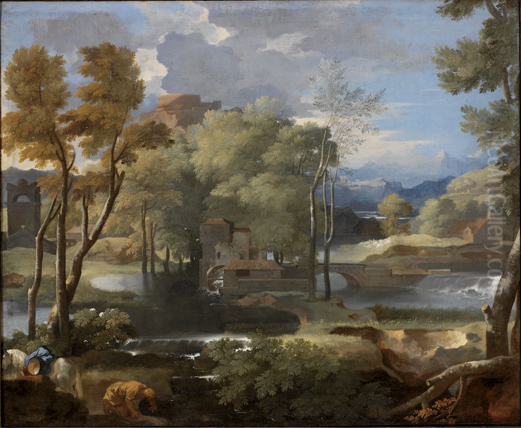 Landscape with a Mill Oil Painting by Sebastien Bourdon