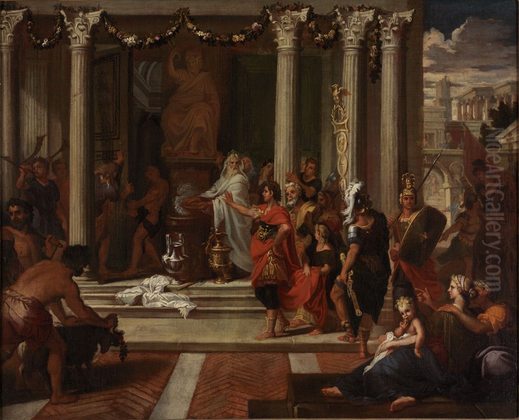 Augustus Orders the Closing of the Doors of the Temple of Janus Oil Painting by Louis De Boullogne