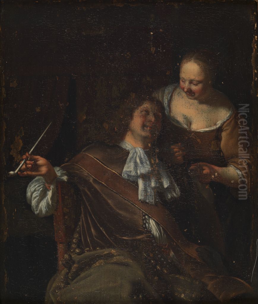 Interior with Man and Woman Oil Painting by Frans van Mieris