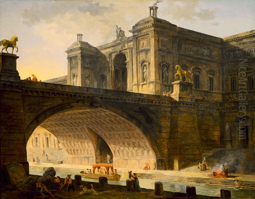 Architectural Fantasy Oil Painting by Hubert Robert