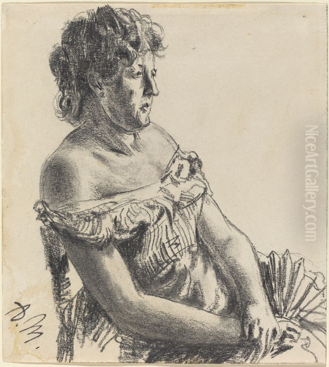 Woman in Court Dress Oil Painting by Adolph von Menzel