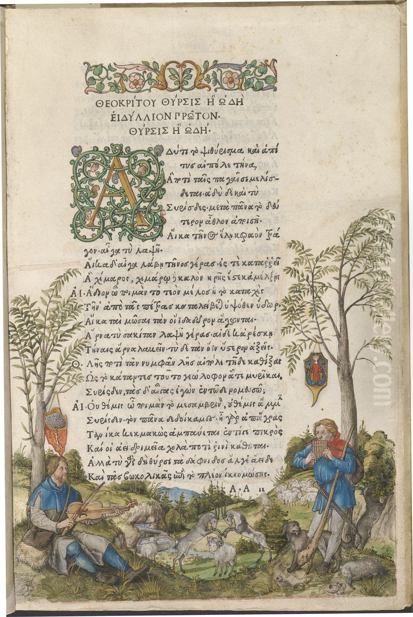 A Pastoral Landscape with Shepherds Playing a Viola and Panpipes Oil Painting by Albrecht Durer