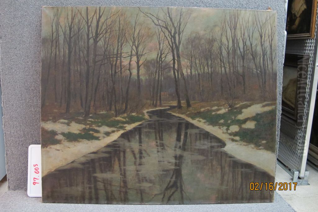 Brook, Winter Oil Painting by Carl Kustner