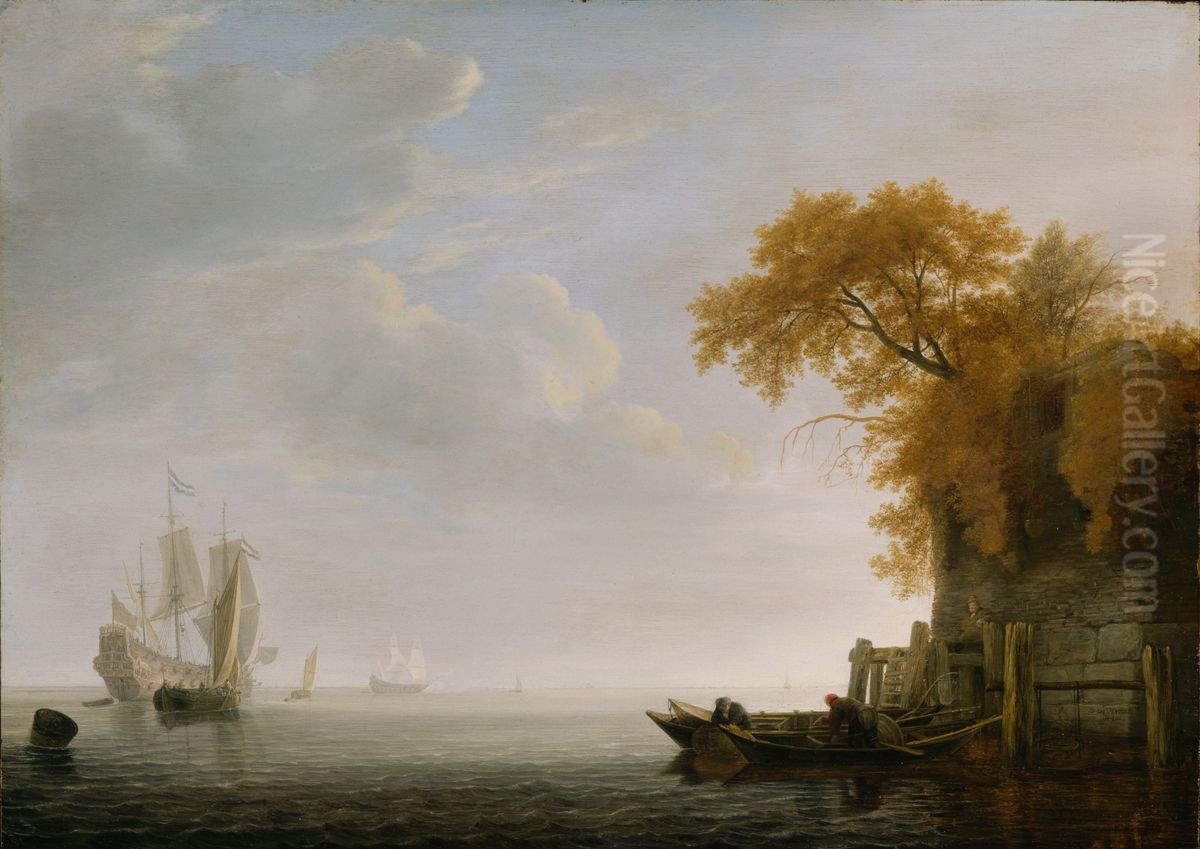 A Calm Sea Oil Painting by Simon De Vlieger