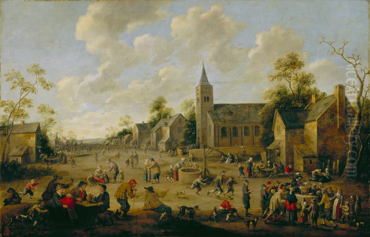 A Village Festival Oil Painting by Joost Cornelisz Droochsloot
