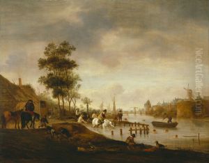 River Landscape with Swimmers