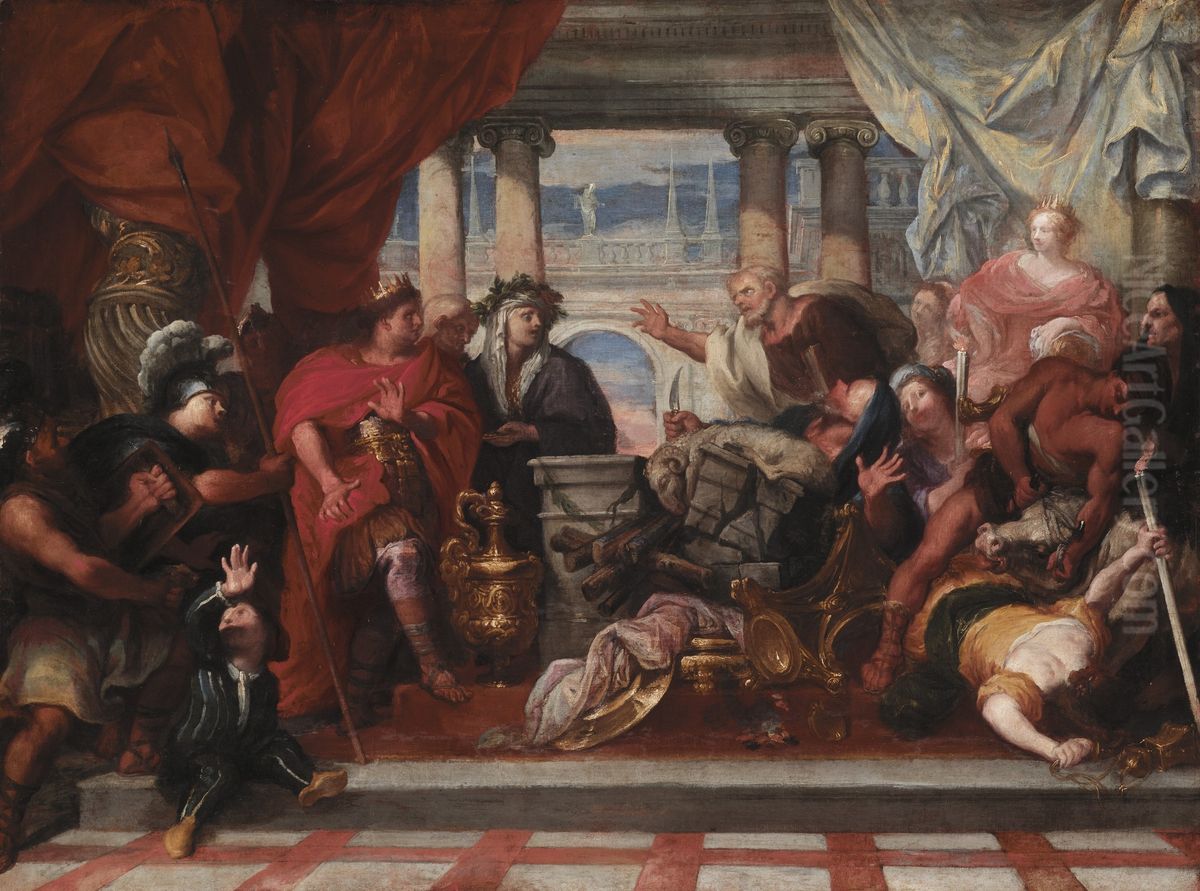 Scene of Sacrifice Oil Painting by Sebastiano Mazzoni