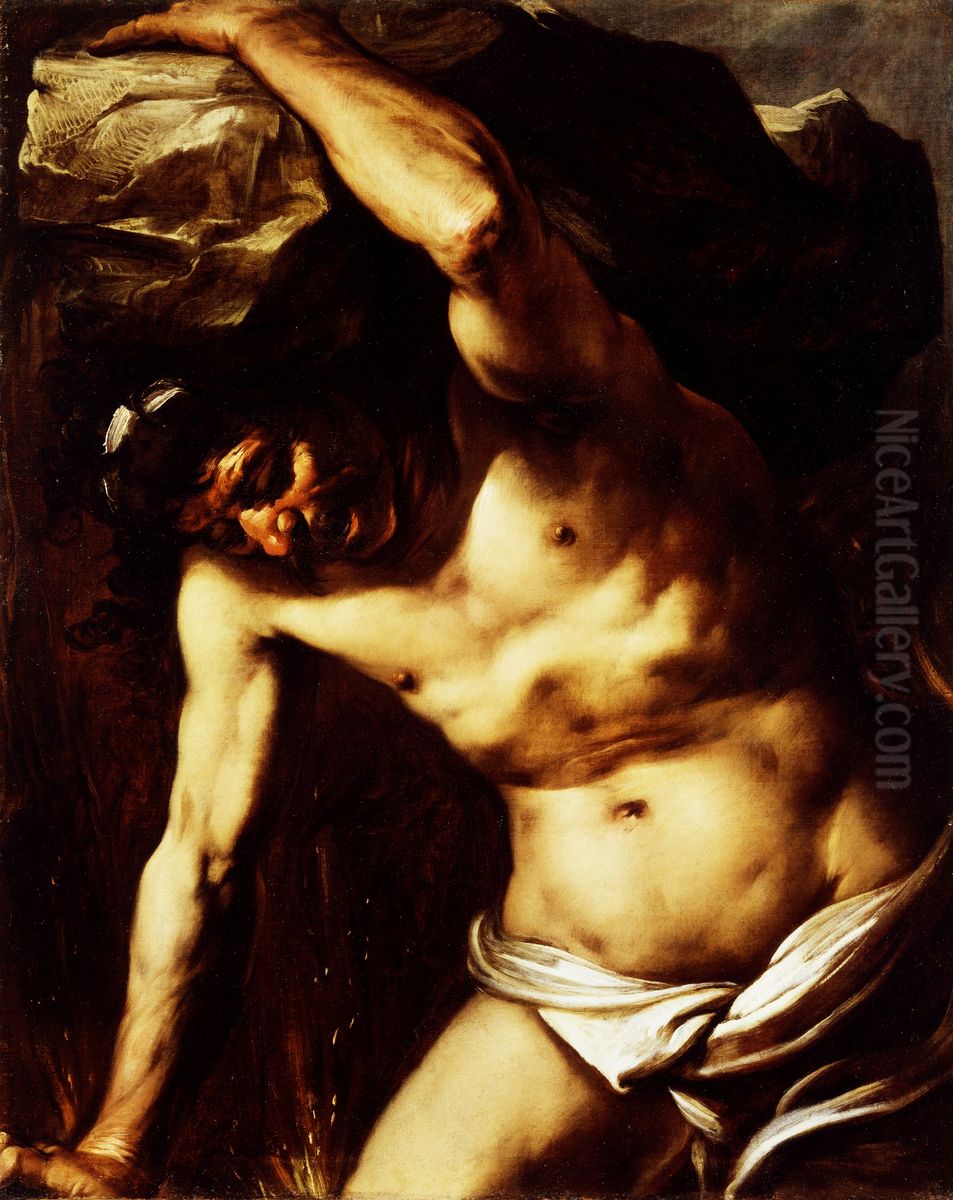 Sisyphus Oil Painting by Giovan Battista Langetti