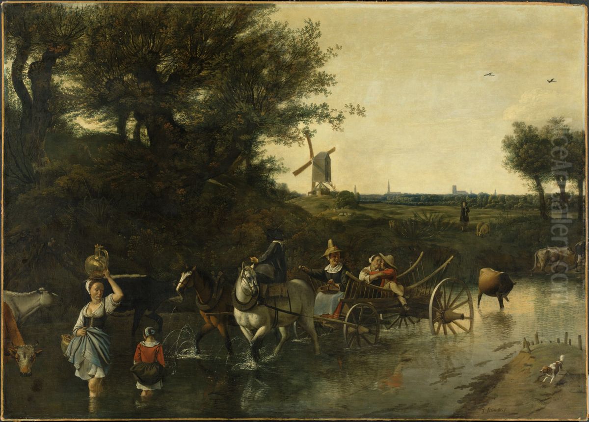 Crossing the Ford Oil Painting by Johannes Siberechts