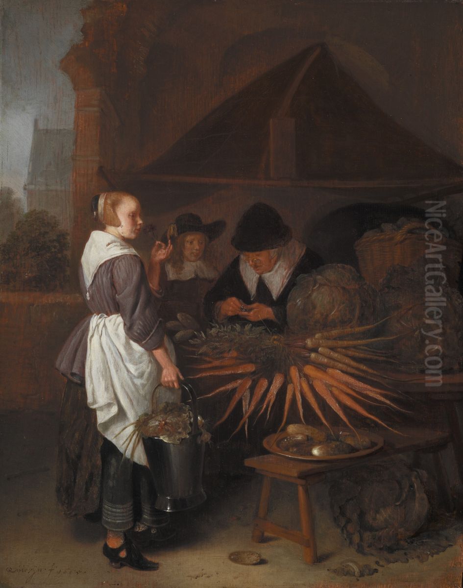 The Vegetable Stall Oil Painting by Quirijn van Brekelenkam