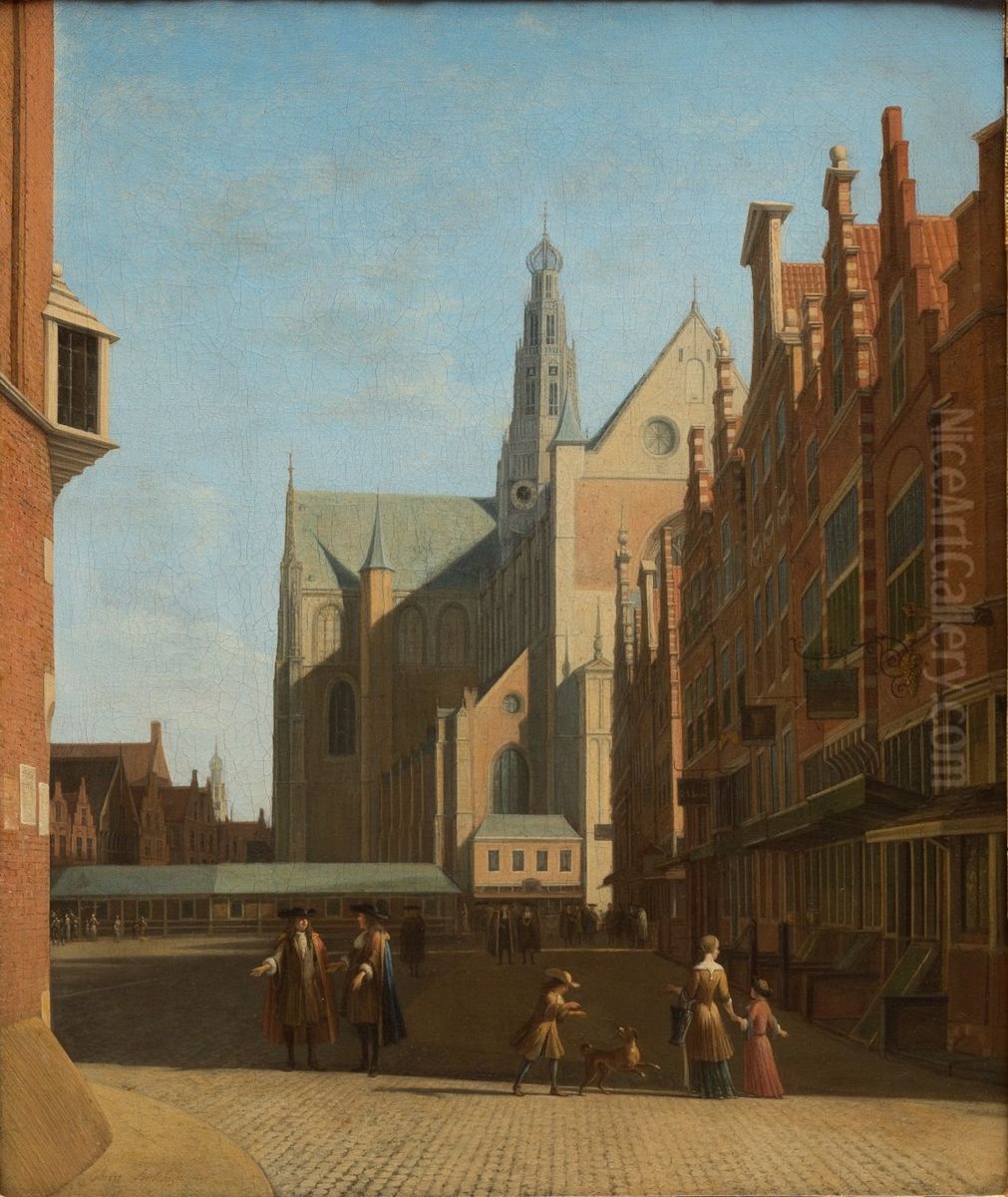 View of the Grote Kerk in Haarlem Oil Painting by Gerrit Adriaenszoon Berckheyde