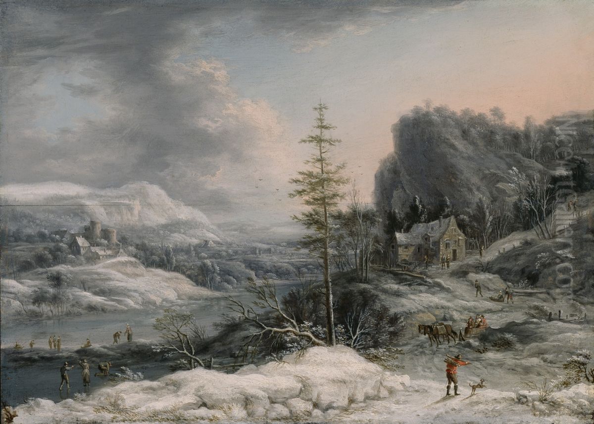 A Winter Scene Oil Painting by Jan Griffier I