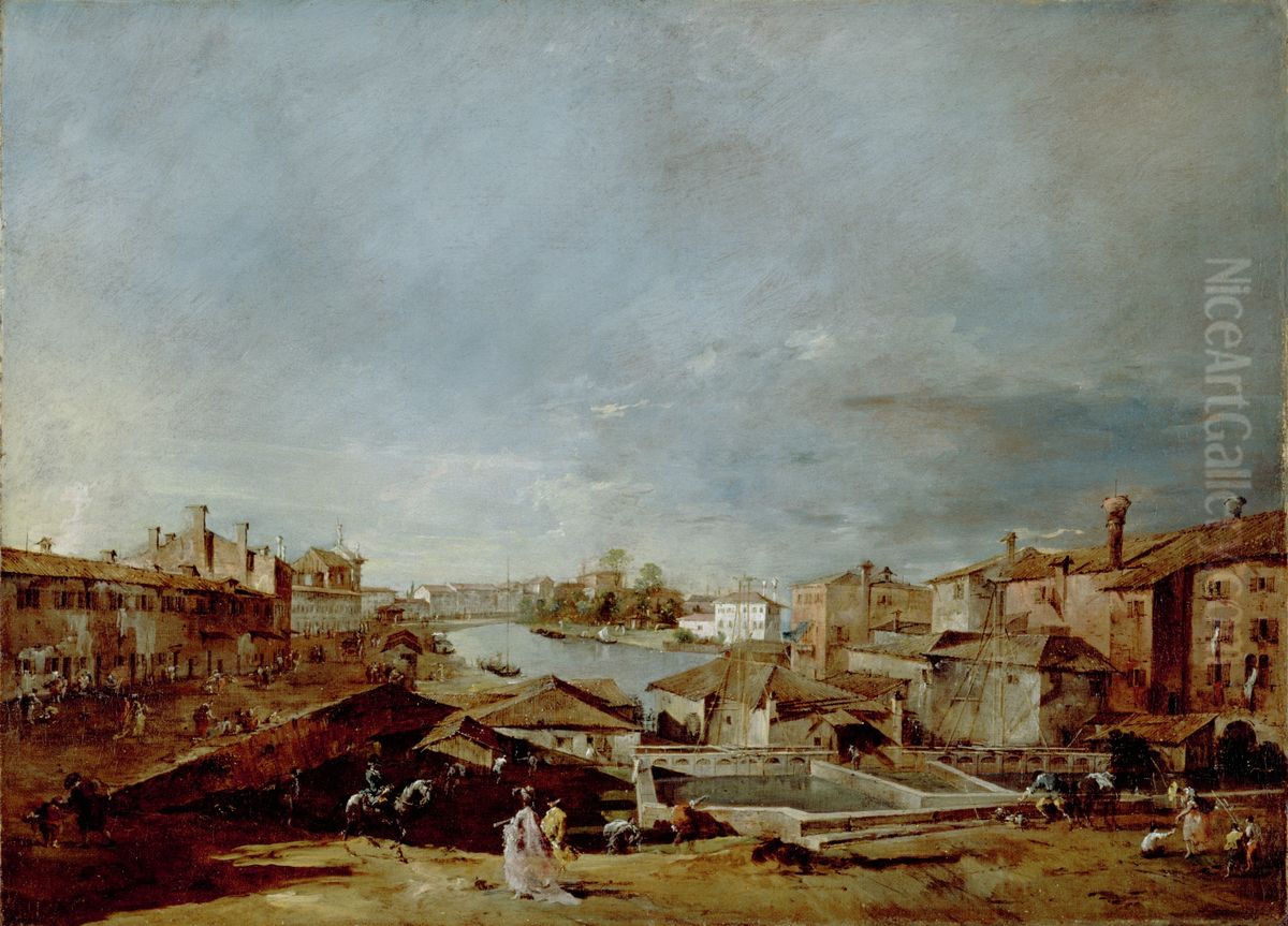 View of Dolo on the Brenta Oil Painting by Francesco Guardi