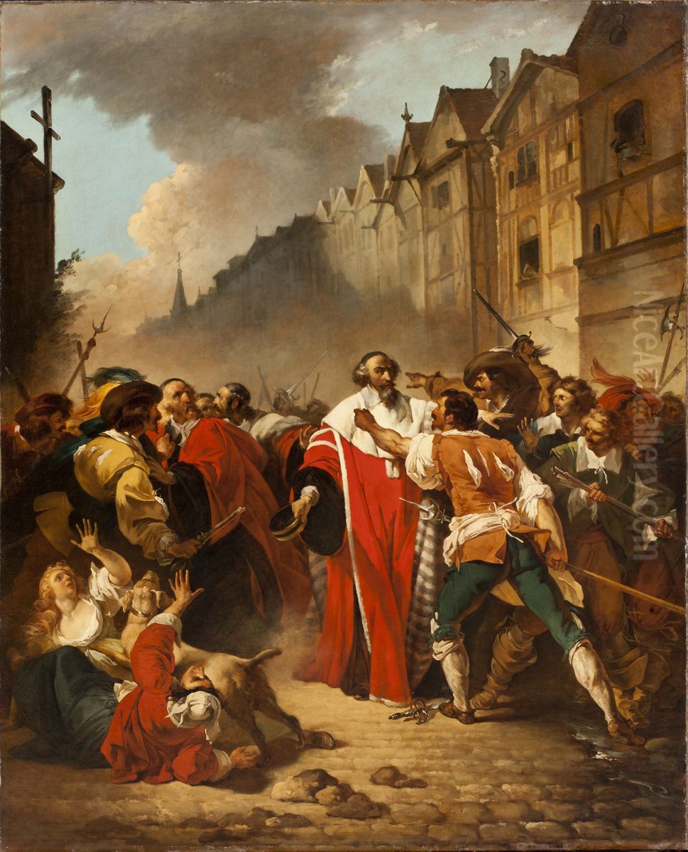 Le President Mole, saisi par les factieux, au temps des guerres de la Fronde Oil Painting by Francois-Andre Vincent