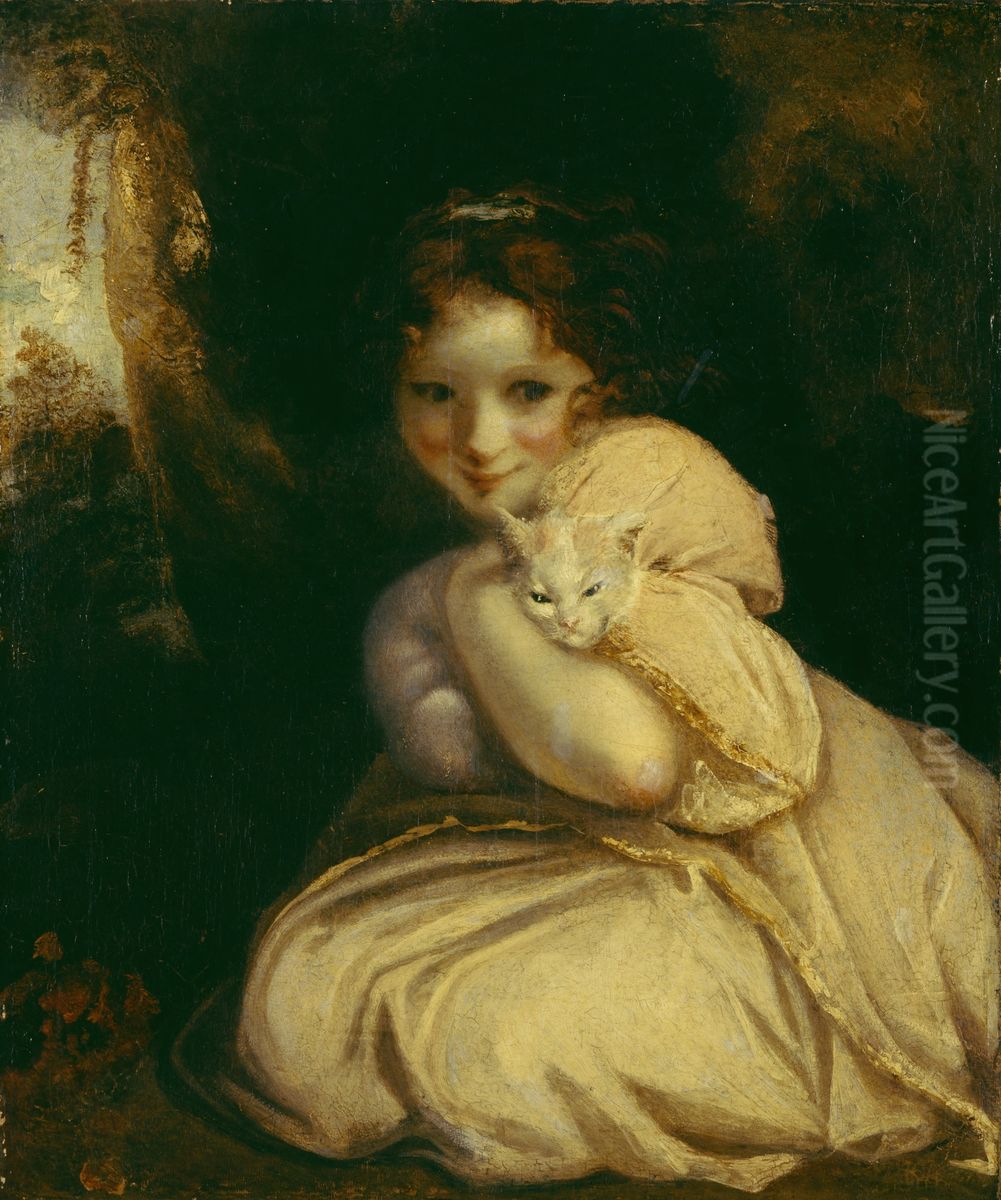 Felina with a Kitten Oil Painting by Of Sir Joshua Reynolds