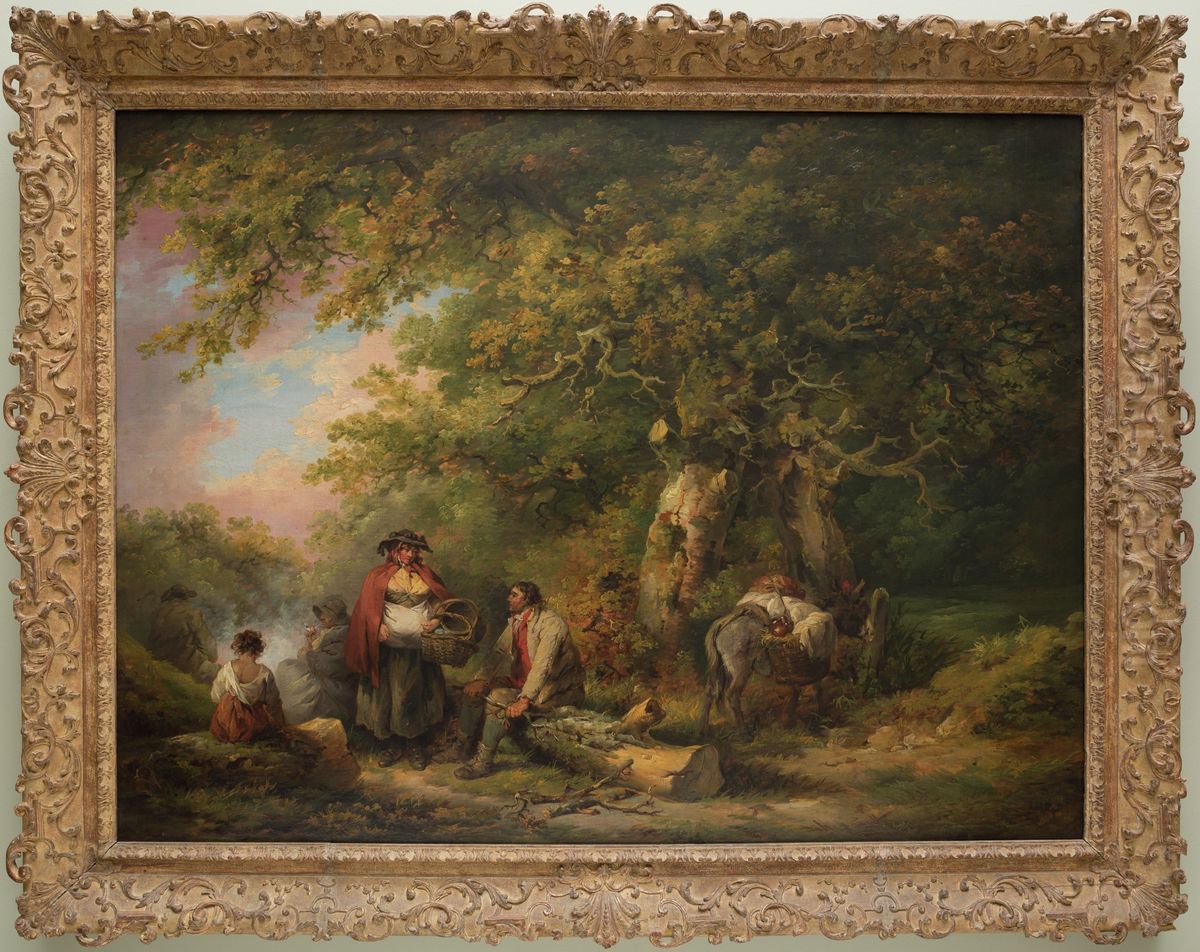 Gypsy Encampment with Seated Man Breaking Firewood Oil Painting by George Morland