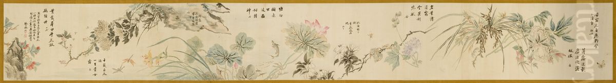 Flowers and Insects Oil Painting by Tsubaki Chinzan