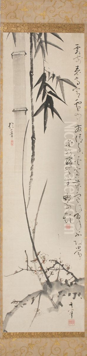 Bamboo and Plum Tree Oil Painting by Sakai Hoitsu