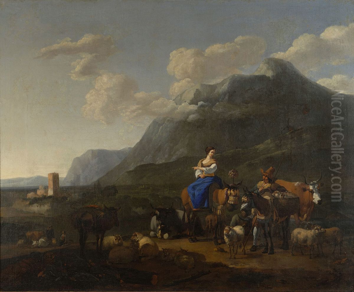 Landscape with herd Oil Painting by Nicolaes Pieterszoon Berchem