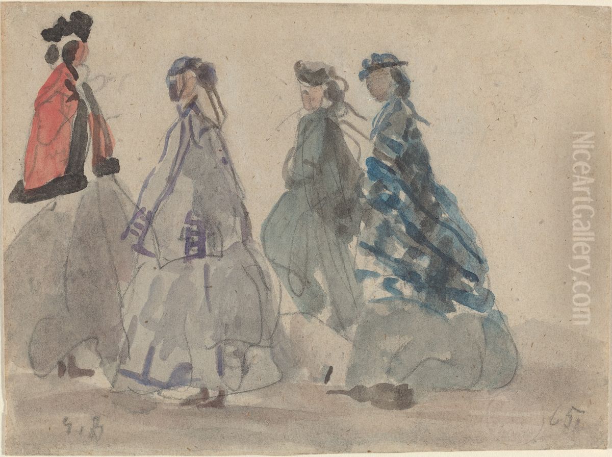 Four Women at Trouville Oil Painting by Eugene Louis Boudin
